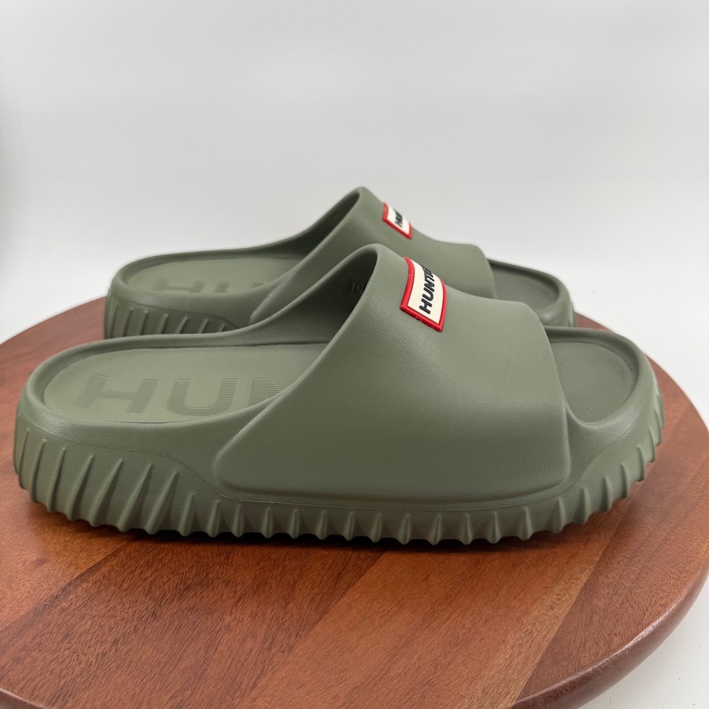 Hunter Finn Dark Green Slide Sandals Platform Logo Slip On Men's Size 10M